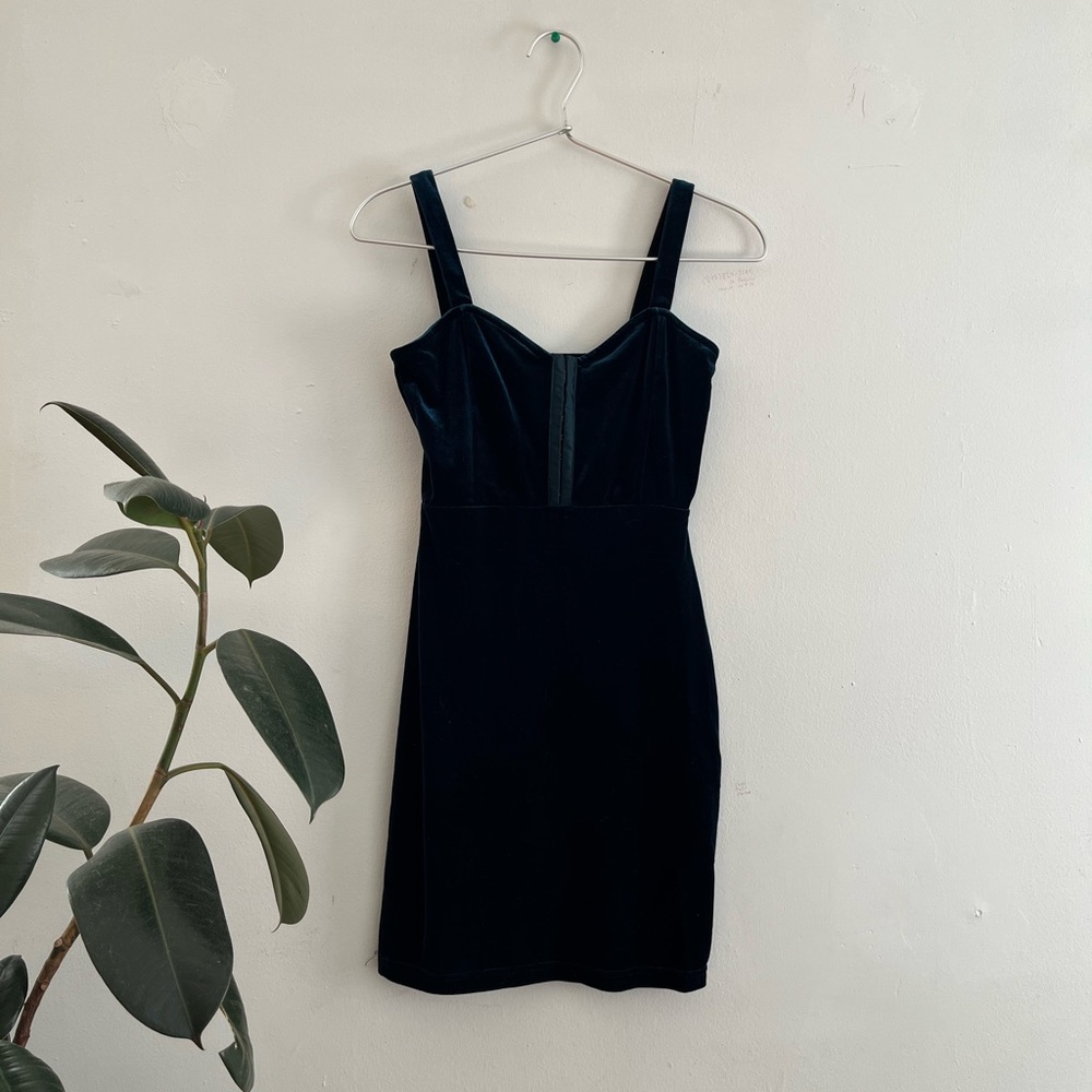 Dark Turquoise velvet texture Mini Tube Dress with front detail, Size 34/XS